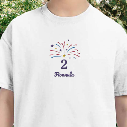 Kids fireworks Birthday Custom Embroidered T-Shirt
