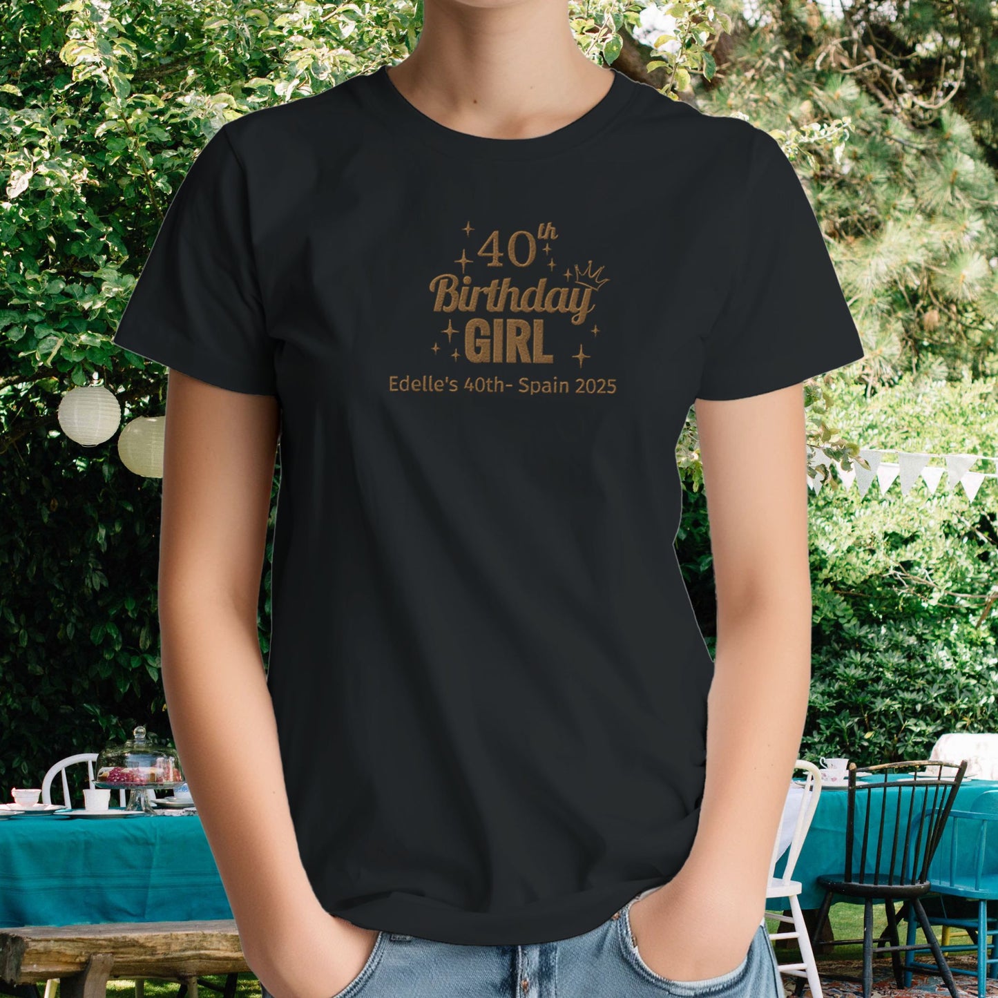 Birthday Girl Embroidered Heavyweight Unisex Crewneck T-shirt