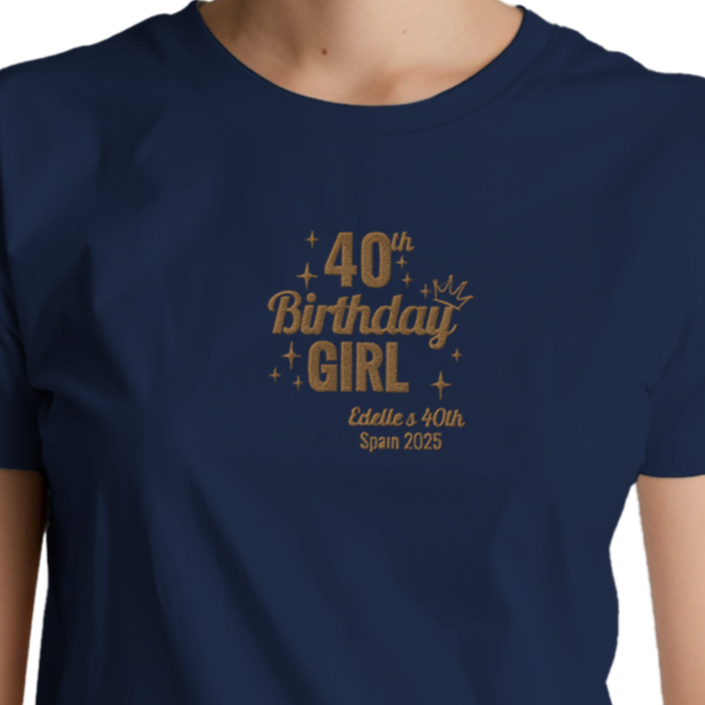 Birthday Girl Embroidered Heavyweight Unisex Crewneck T-shirt