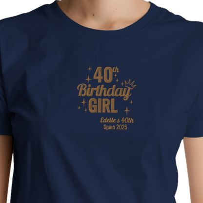 Birthday Girl Embroidered Heavyweight Unisex Crewneck T-shirt