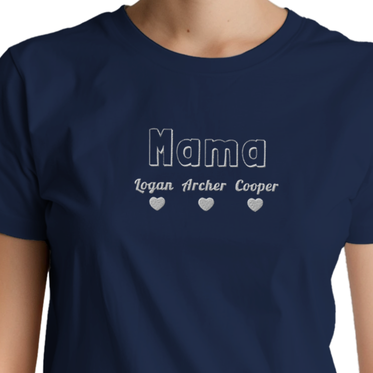 Mama with Kids' Names- Embroidered T-shirts