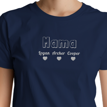 Mama with Kids' Names- Embroidered T-shirts